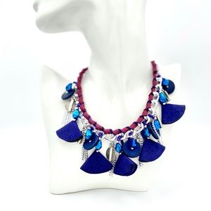 Statement necklace with fabric and crystals